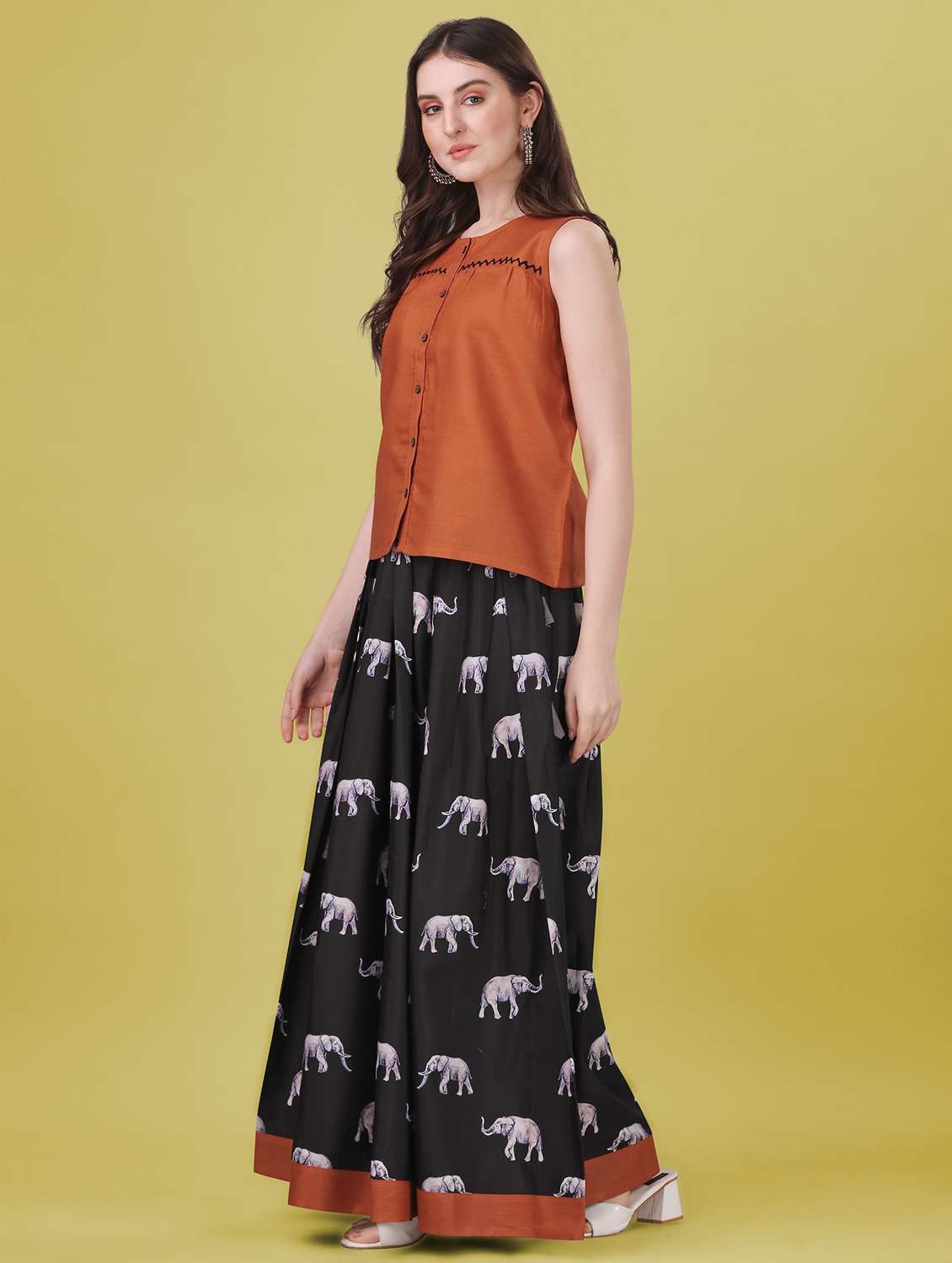 brown printed cotton lehenga set - 21174833 -  Standard Image - 1
