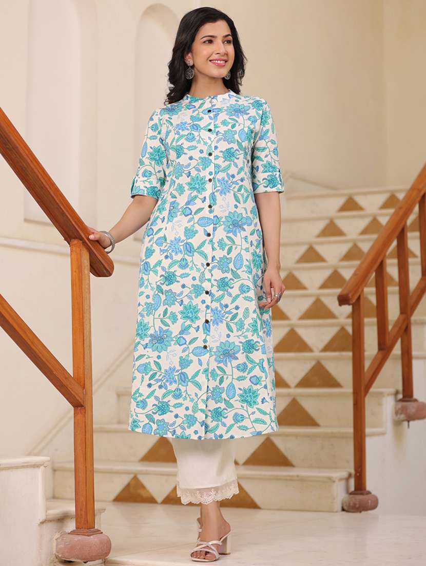 women light blue cotton a-line kurta - 21176171 -  Standard Image - 1