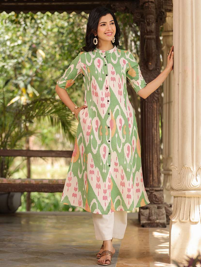 green cotton aline kurta - 21176177 -  Standard Image - 1