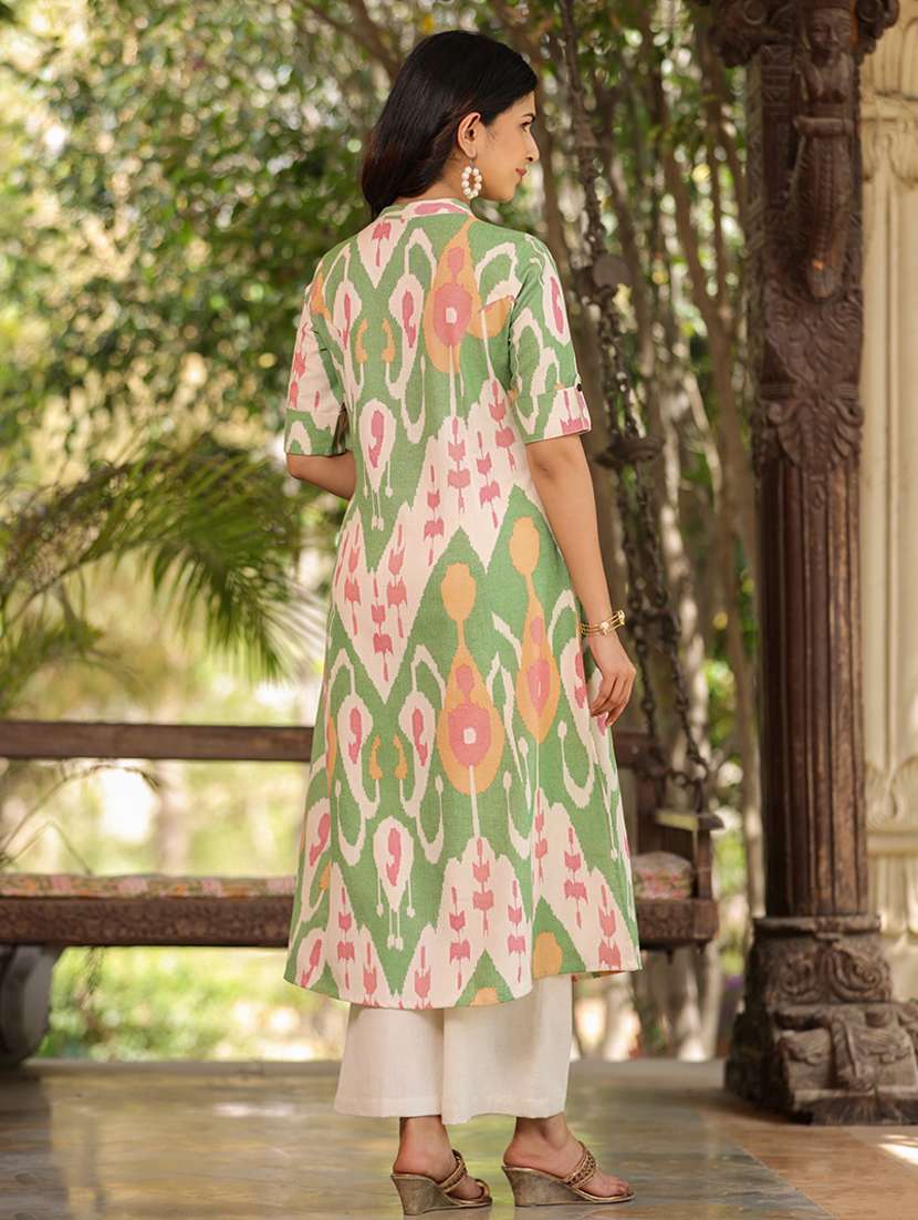 green cotton aline kurta - 21176177 - Standard Image - 4