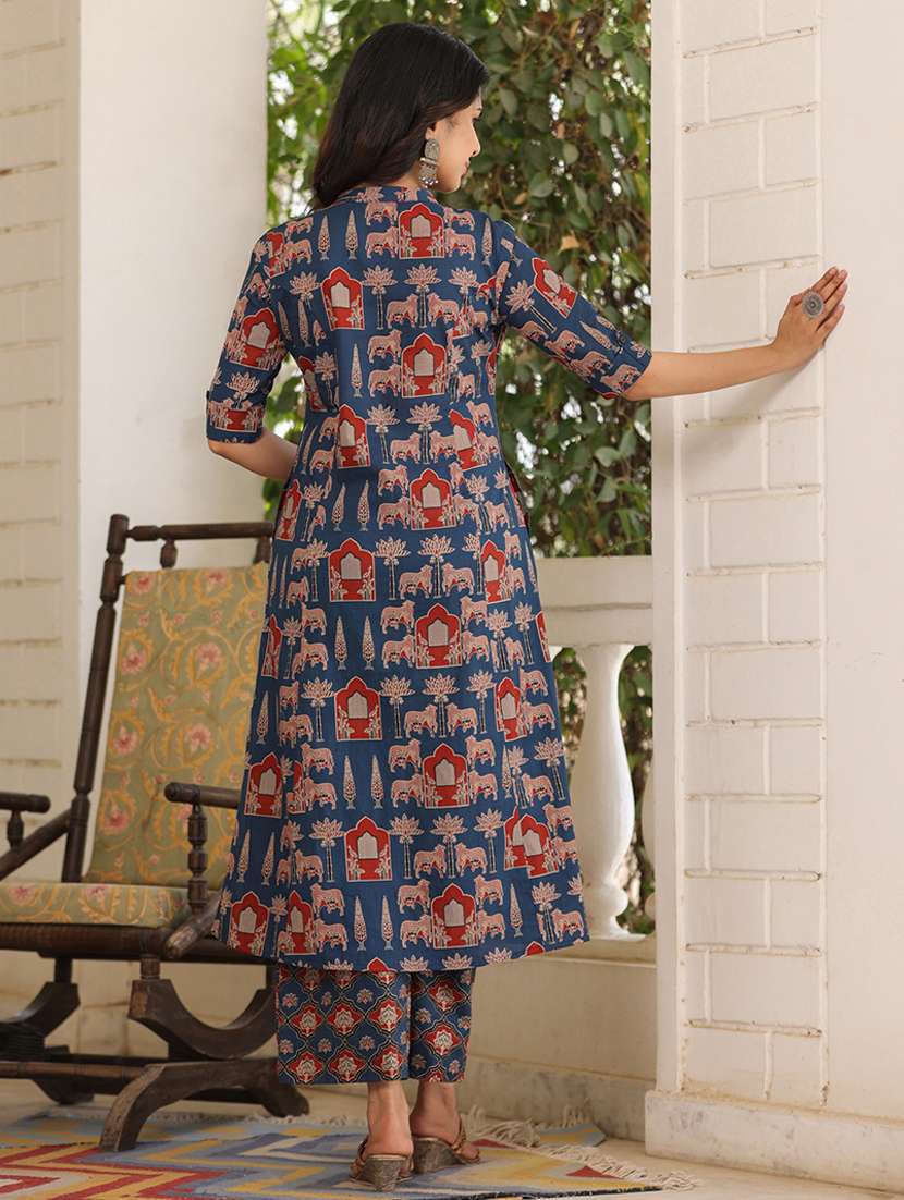 women navy blue printed kurta pant set - 21176179 - Standard Image - 4