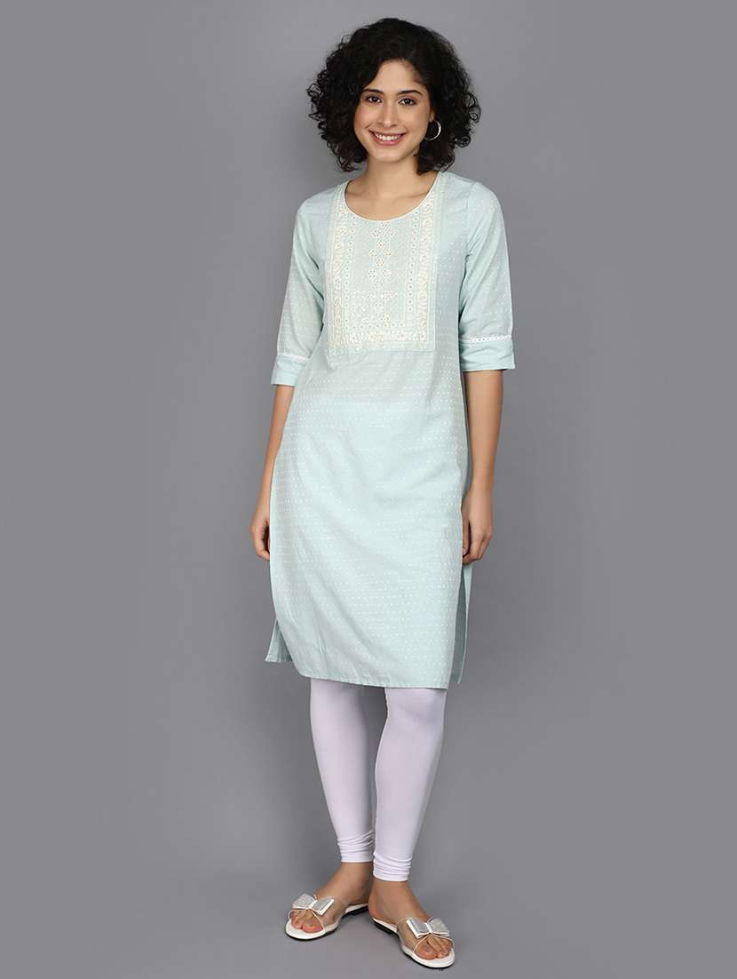 women light blue round neck straight kurta - 21176502 -  Standard Image - 4