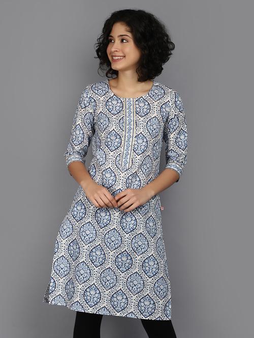 women blue round neck straight kurta - 21176505 - Standard Image - 0