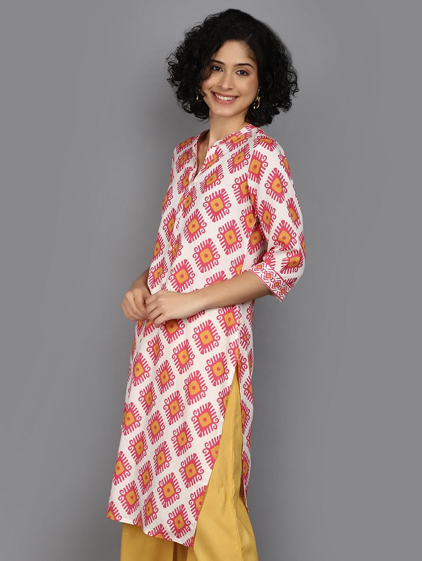 women white mandarin neck straight kurta - 21176506 - Standard Image - 1