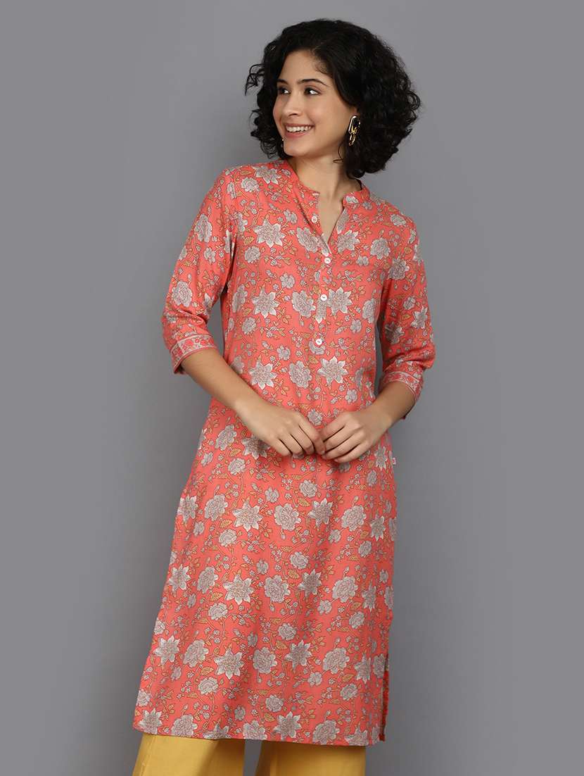 women colar mandarin neck straighyt kurta - 21176507 -  Standard Image - 1