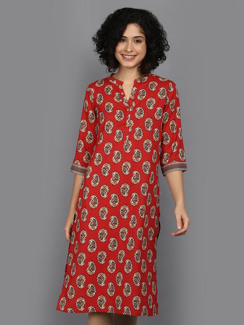 women maroon mandarin neck straight kurta - 21176508 - Standard Image - 0