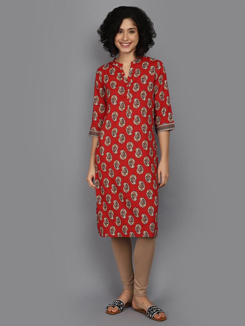 women maroon mandarin neck straight kurta - 21176508 - Standard Image - 4