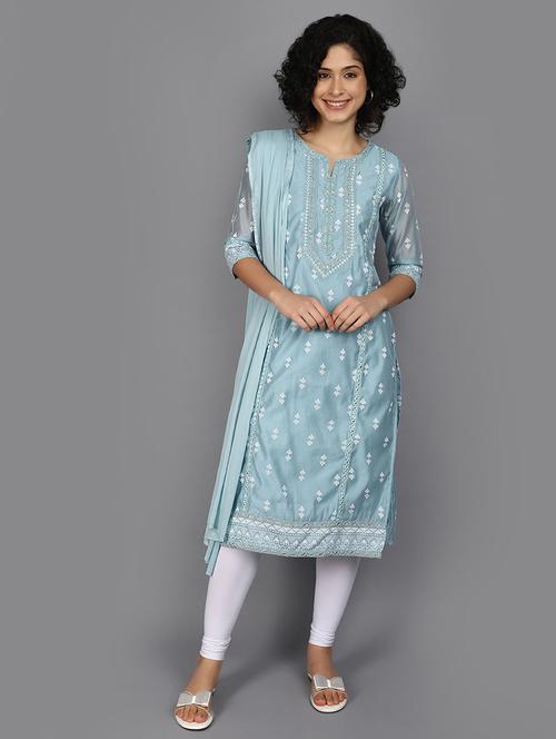 women light blue notch neck straight kurta - 21176515 -  Standard Image - 0