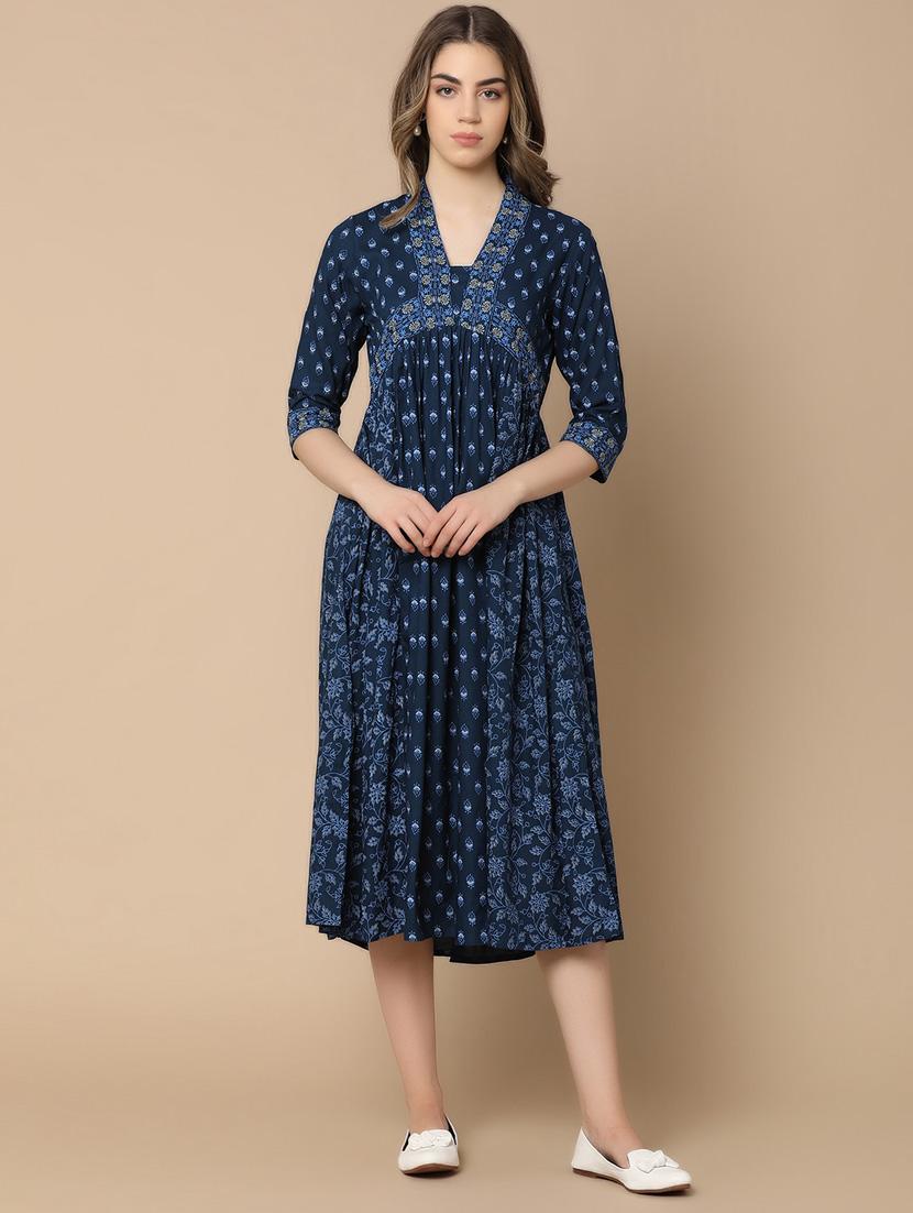 navy blue rayon ethnic dress