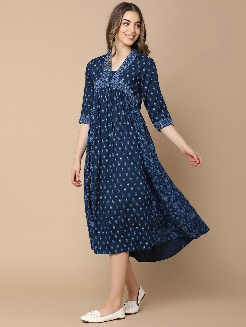 navy blue rayon ethnic dress - 21176532 -  Standard Image - 1