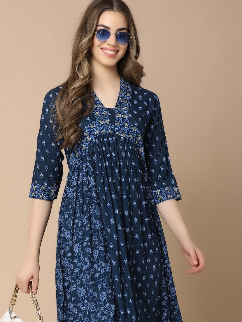 navy blue rayon ethnic dress - 21176532 - Standard Image - 4