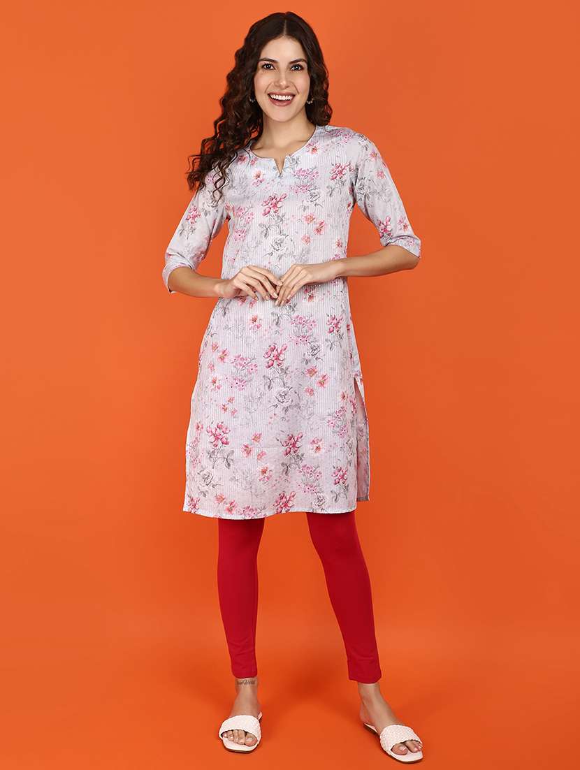 women off-white notch neck straight kurta - 21176535 -  Standard Image - 4