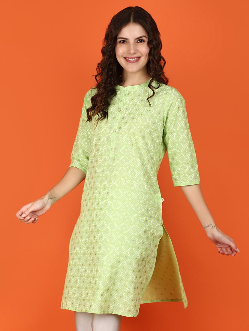 women neon mandarin neck straight kurta - 21176542 - Standard Image - 1