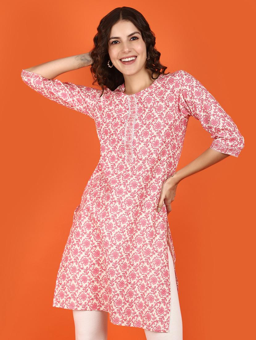 pink cotton straight kurta - 21176545 - Standard Image - 1