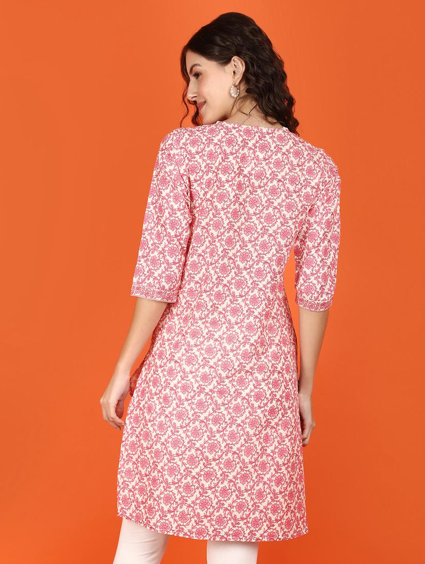 pink cotton straight kurta - 21176545 - Standard Image - 4