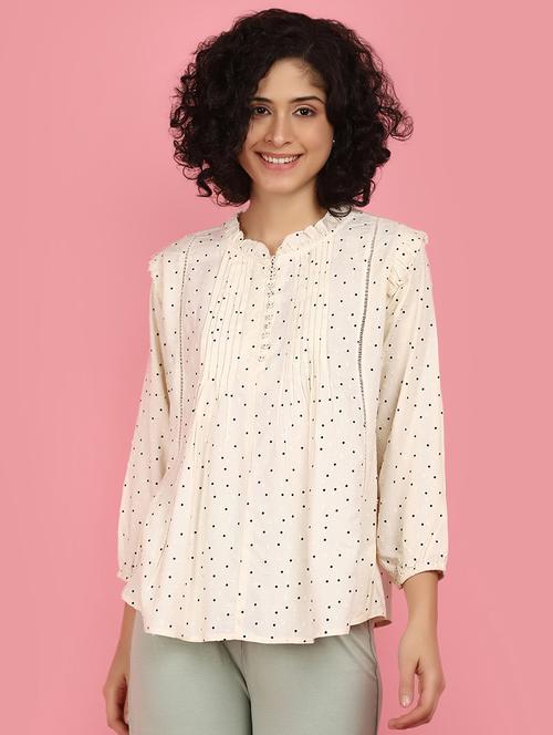women off white polka dots printed top - 21176576 -  Standard Image - 0