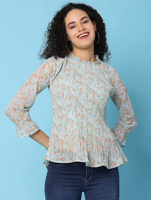 women light blue florals printed top - 21176581 - Standard Image - 0