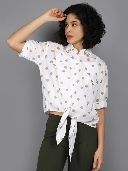 women white polka dots printed top - 21176585 - Standard Image - 0
