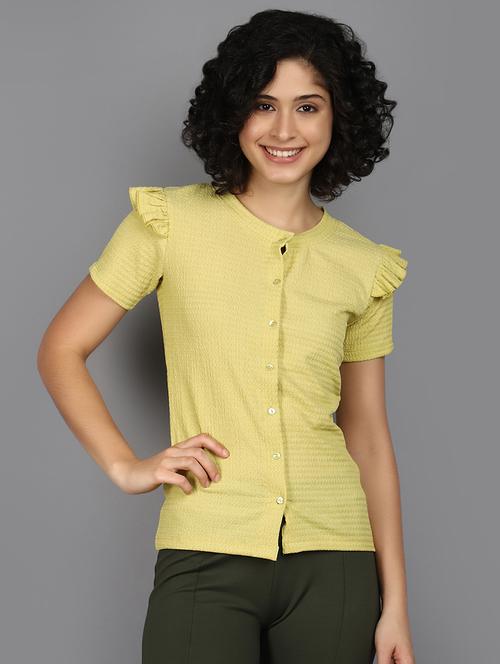 women yellow round neck shorts sleeves top - 21176588 - Standard Image - 0