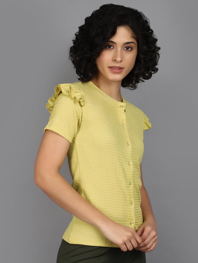 women yellow round neck shorts sleeves top - 21176588 - Standard Image - 1
