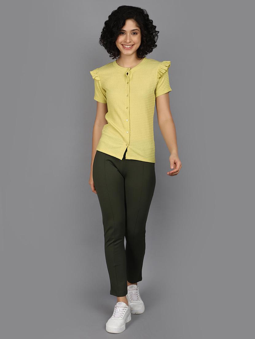 women yellow round neck shorts sleeves top - 21176588 - Standard Image - 4