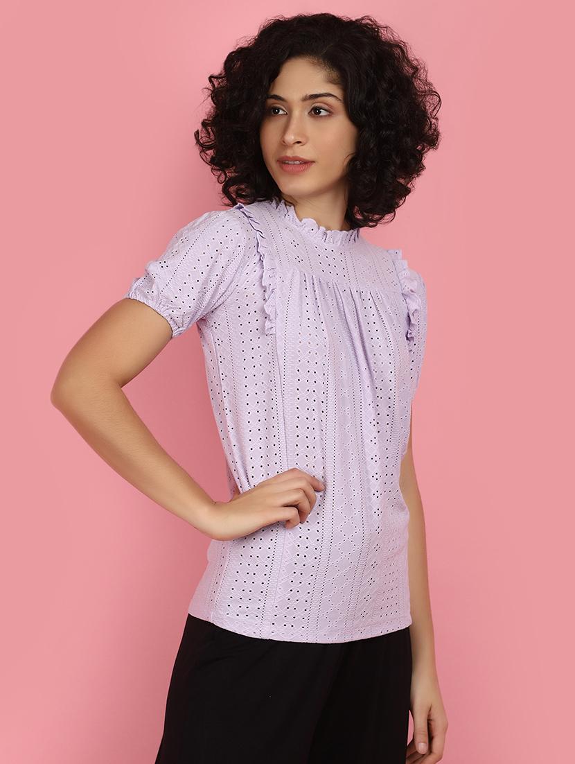 women lavender schiffli work top - 21176589 - Standard Image - 1