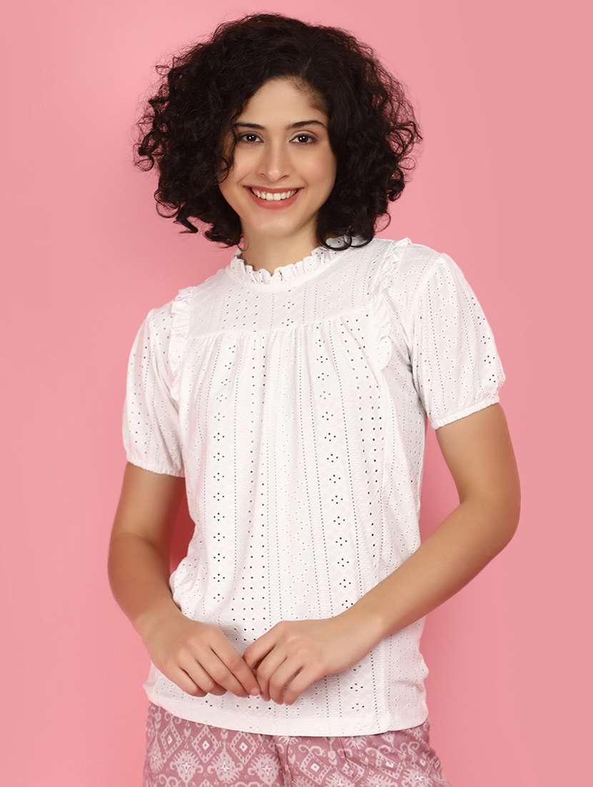 women white schiffli work top