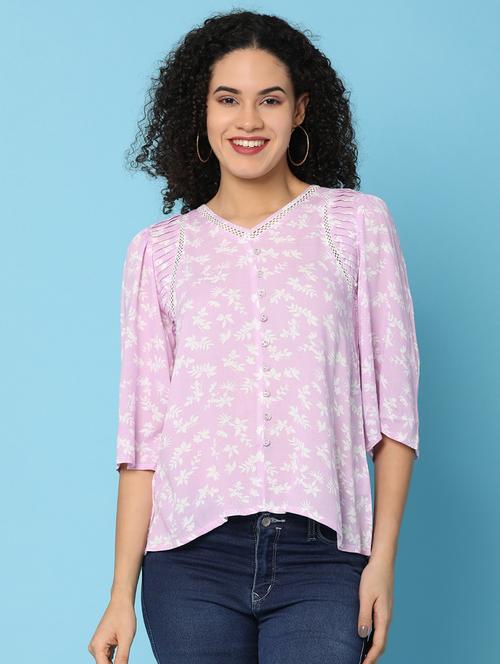 women lavender v neck printed top - 21176592 -  Standard Image - 0