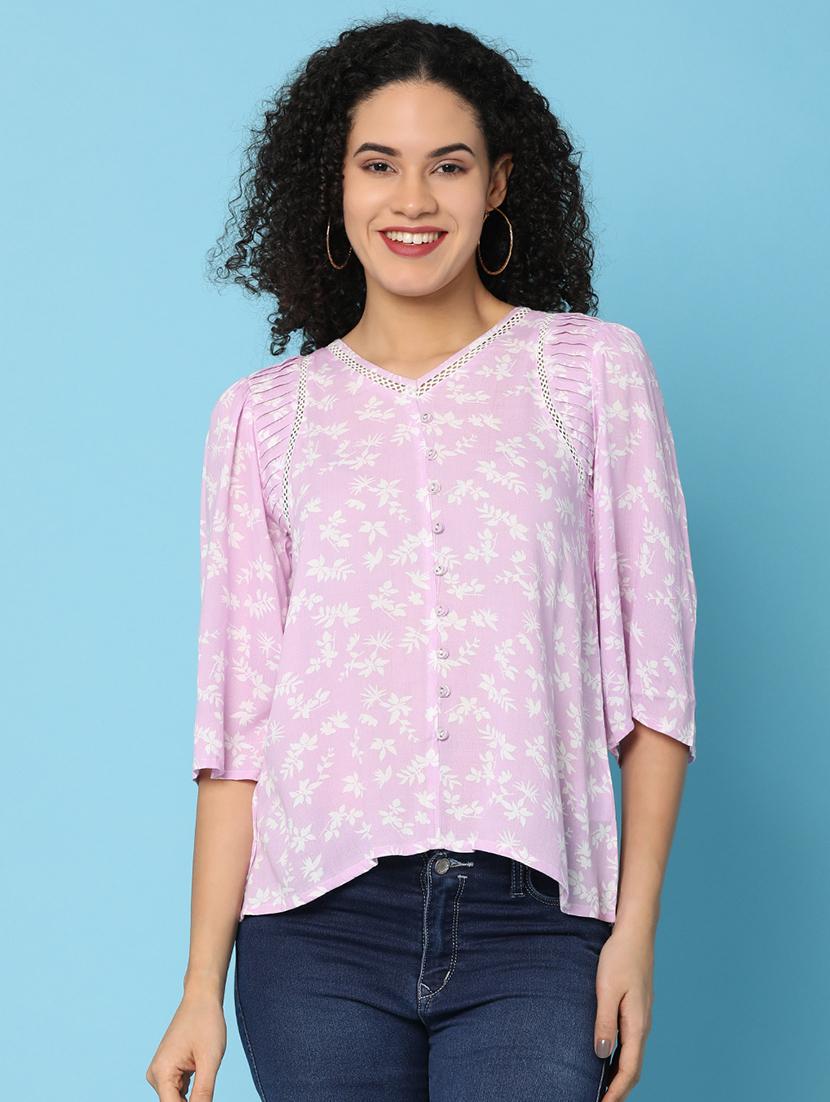 women lavender v neck printed top - 21176592 -  Zoom Image - 0