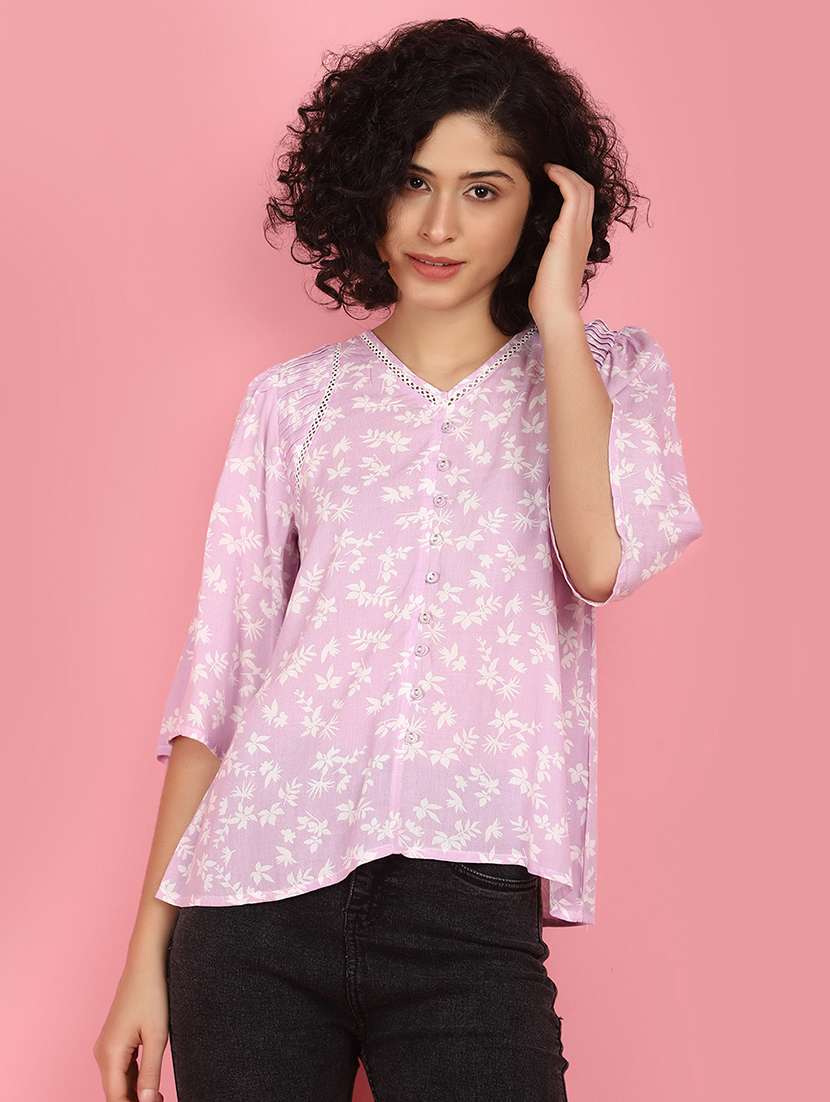 women lavender v neck floral top