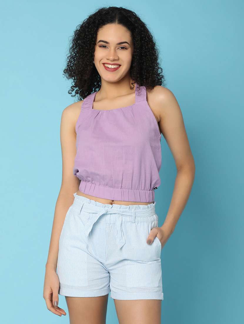 women solid sleeveless crop top