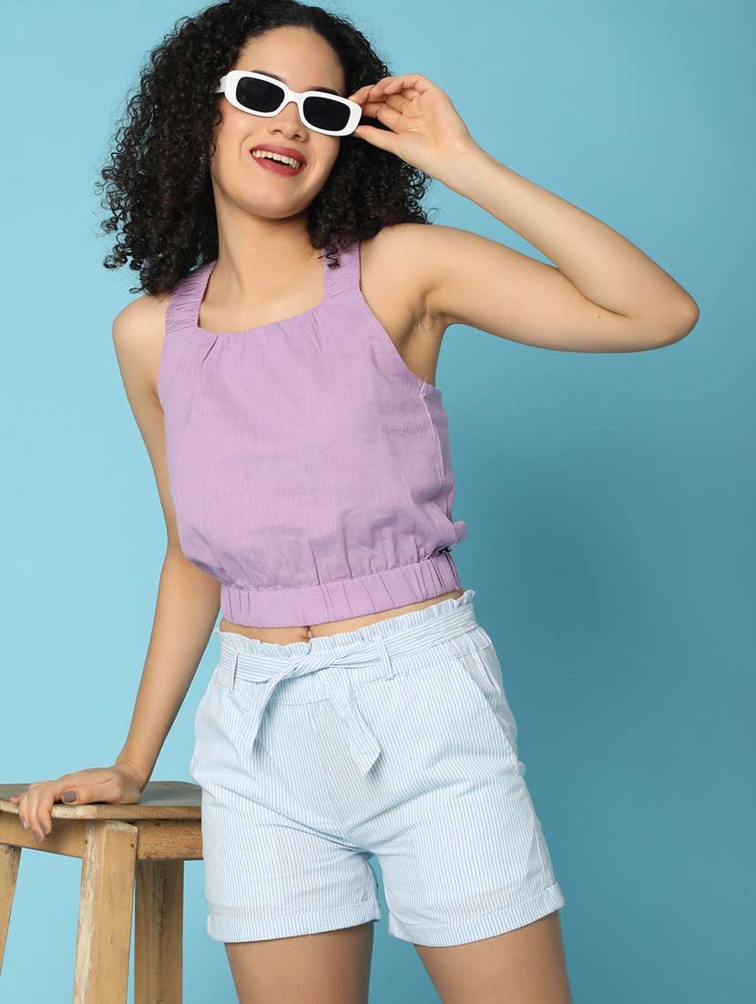 women solid sleeveless crop top - 21176597 -  Standard Image - 1