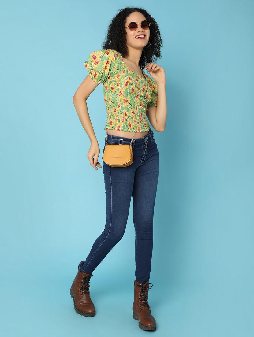 women printed puff sleeves crop top - 21176598 - Standard Image - 4