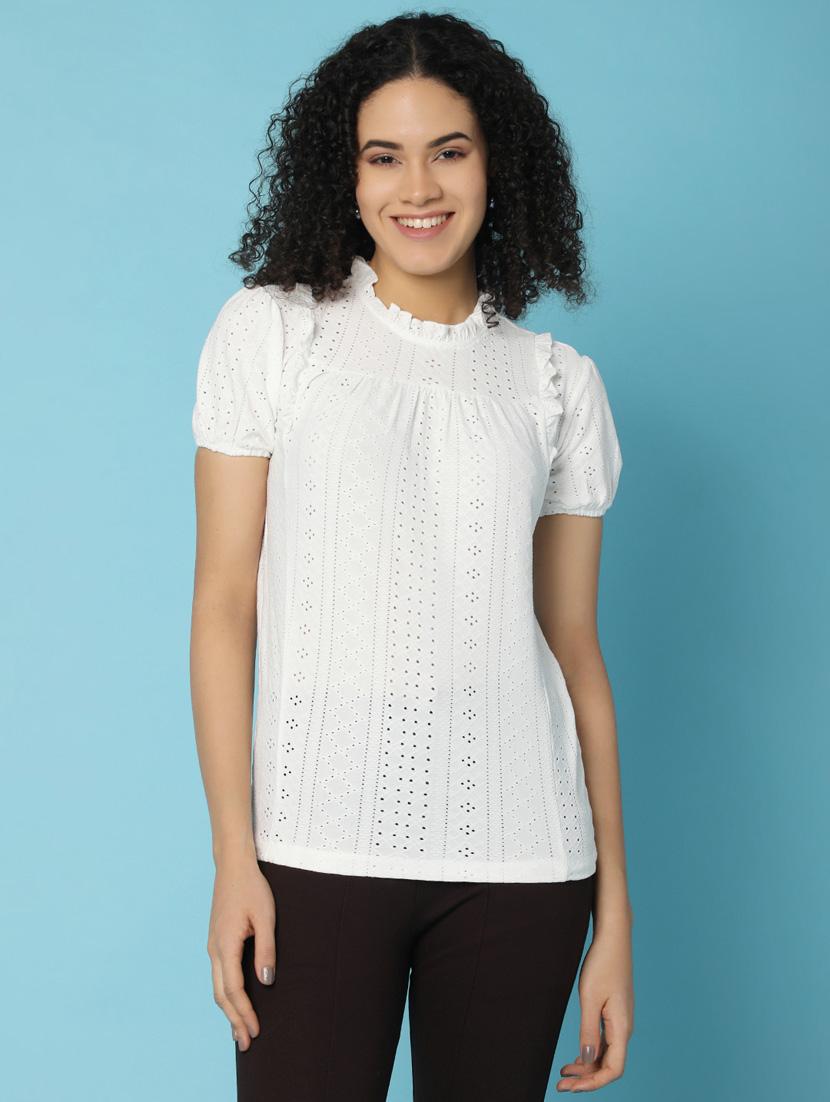 women solid mock neck puff sleeves top - 21176610 - Zoom Image - 0