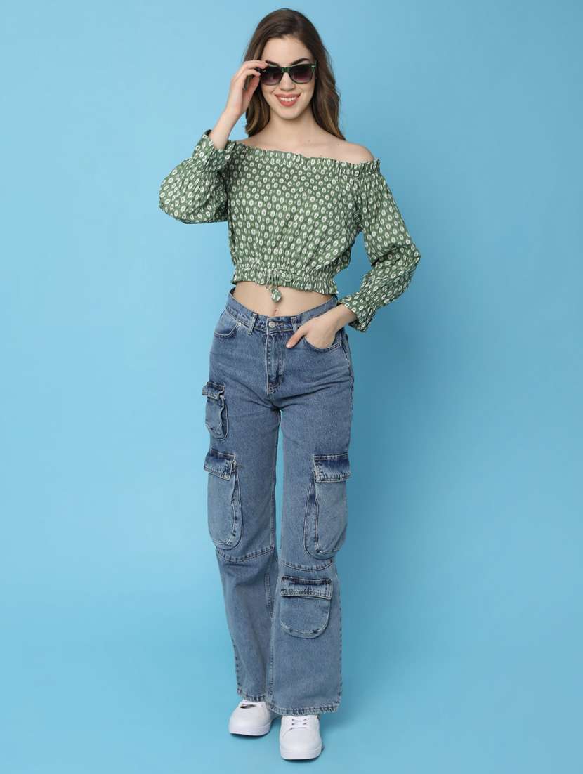 women printed off shoulder crop top - 21176619 -  Standard Image - 4