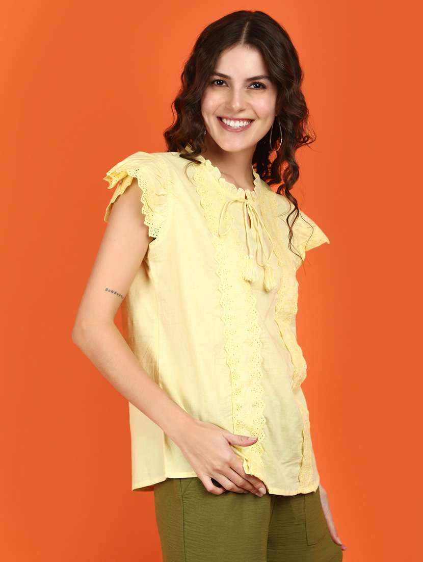 women solid lace detailed top - 21176622 -  Standard Image - 1