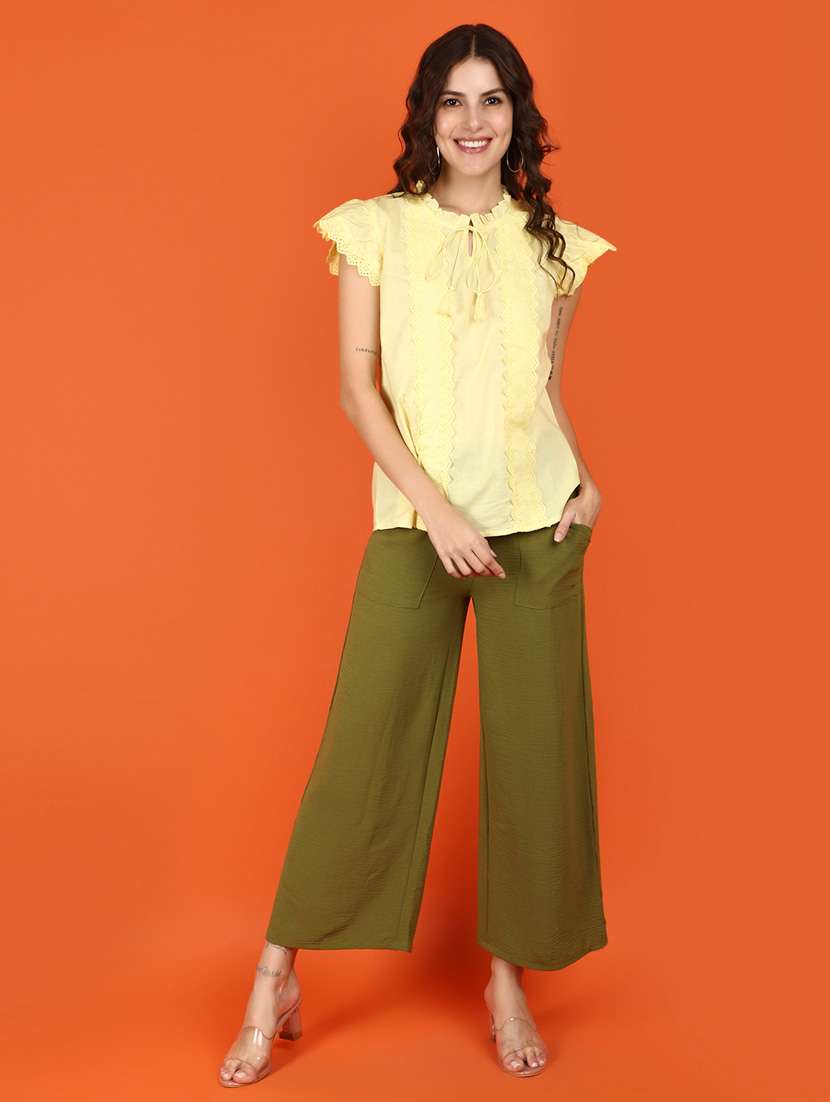 women solid lace detailed top - 21176622 -  Standard Image - 4