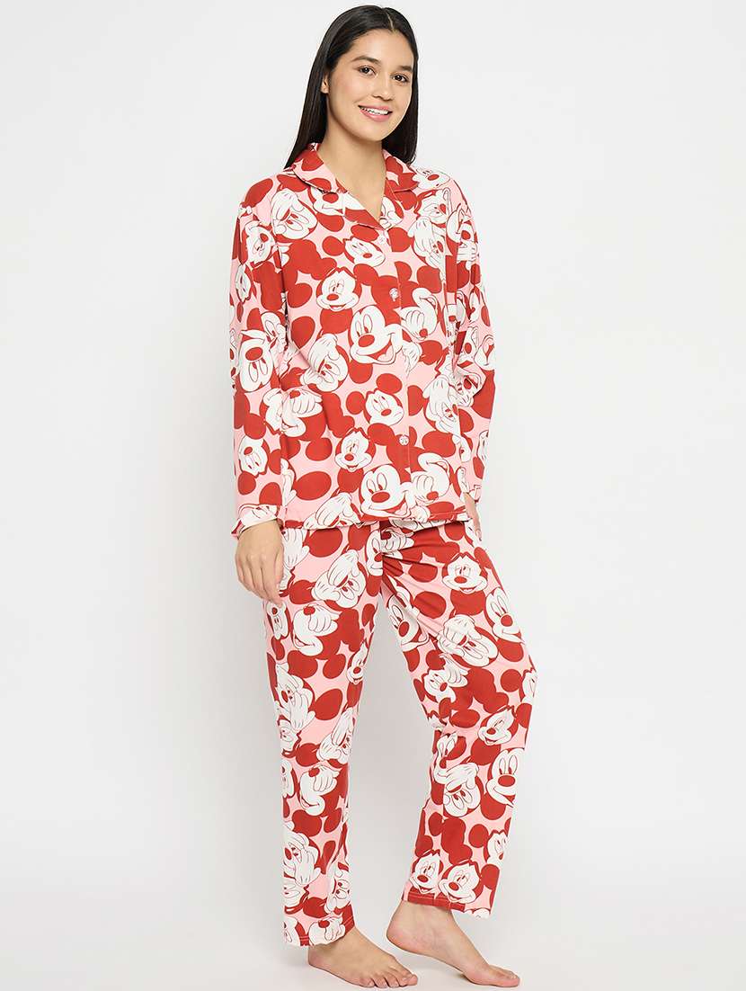 women red printed nightwear pyjama set - 21176641 -  Standard Image - 1