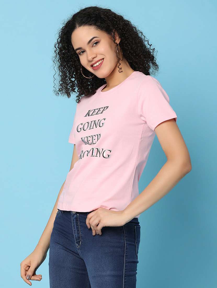women front print round neck t-shirt - 21176852 -  Standard Image - 1