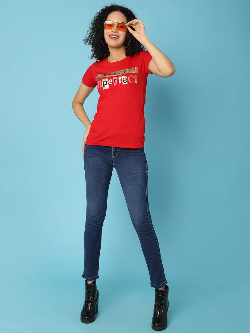 women chest print round neck t-shirt - 21176888 - Standard Image - 4