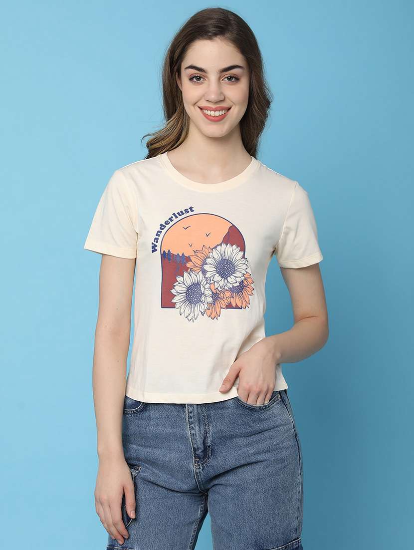 women front print round neck t-shirt