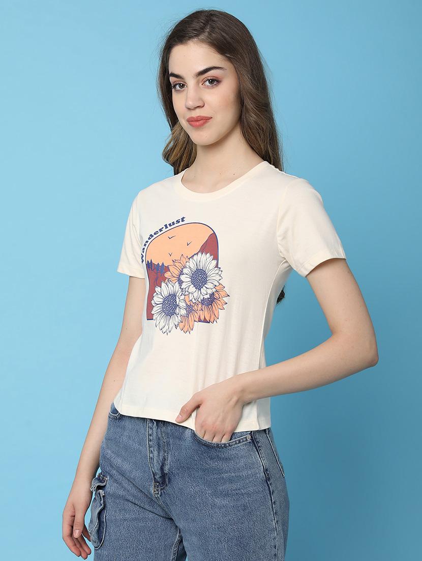 women front print round neck t-shirt - 21176936 -  Standard Image - 1