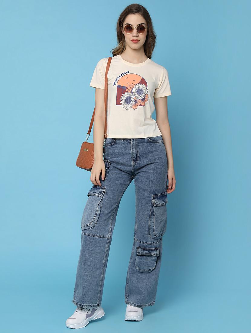 women front print round neck t-shirt - 21176936 - Standard Image - 4