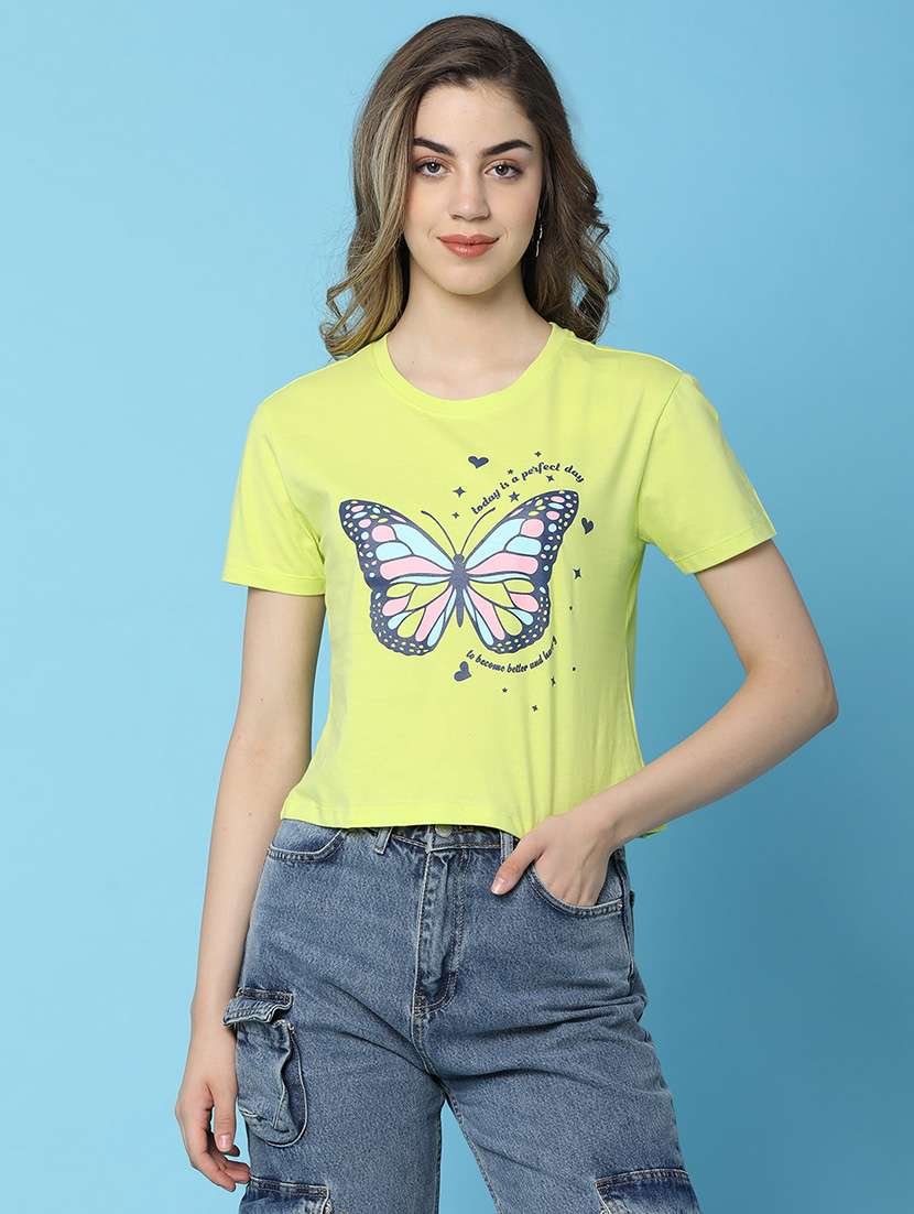 women front print round neck t-shirt