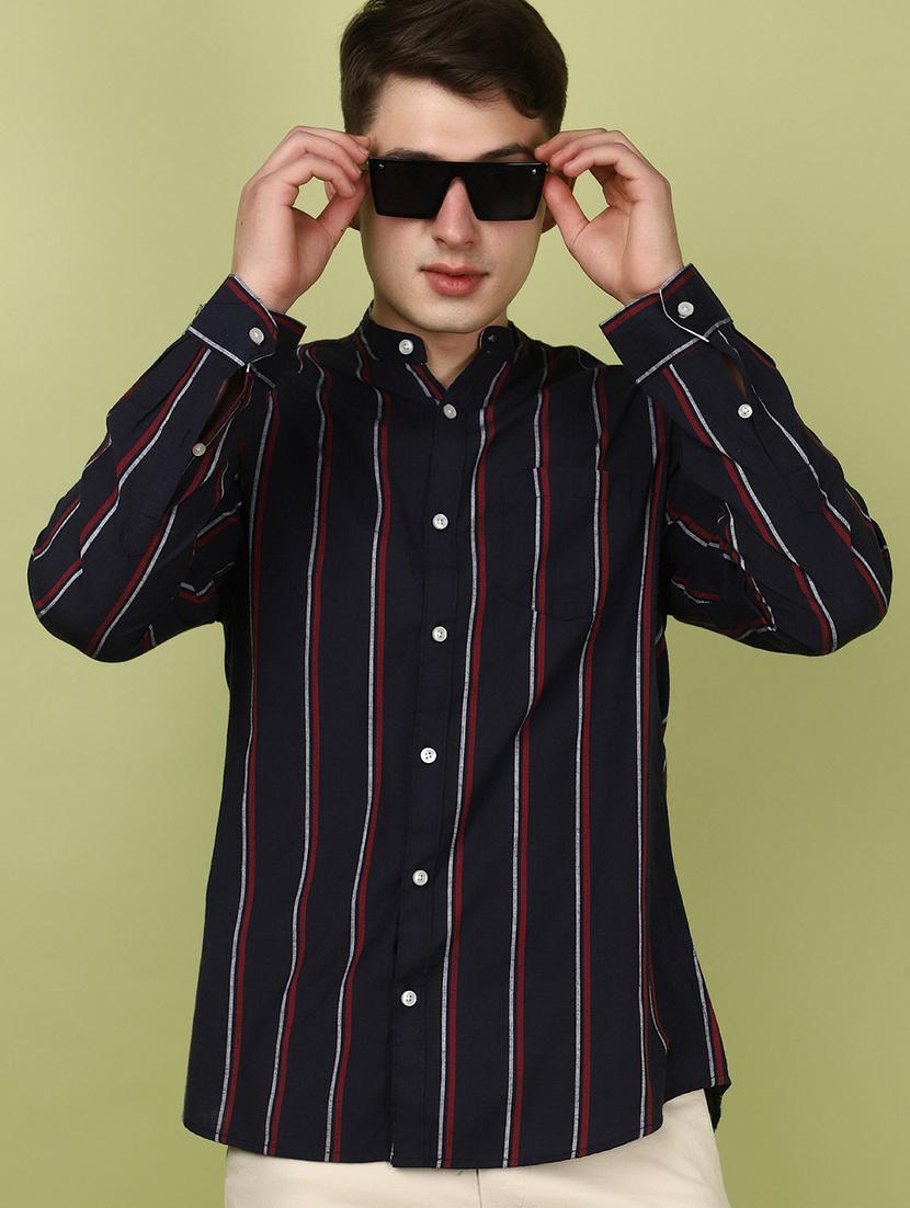 men mandrain collar long sleeves casual shirt - 21177044 - Standard Image - 1