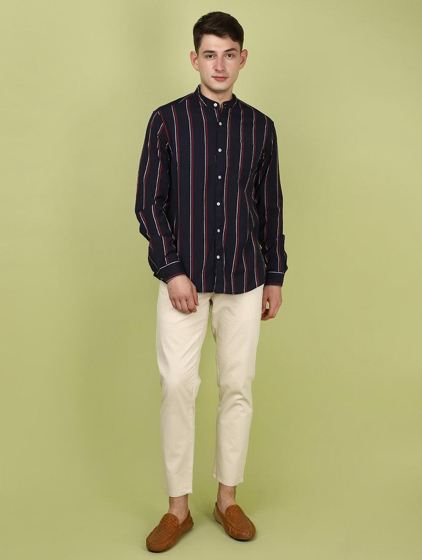men mandrain collar long sleeves casual shirt - 21177044 - Standard Image - 4