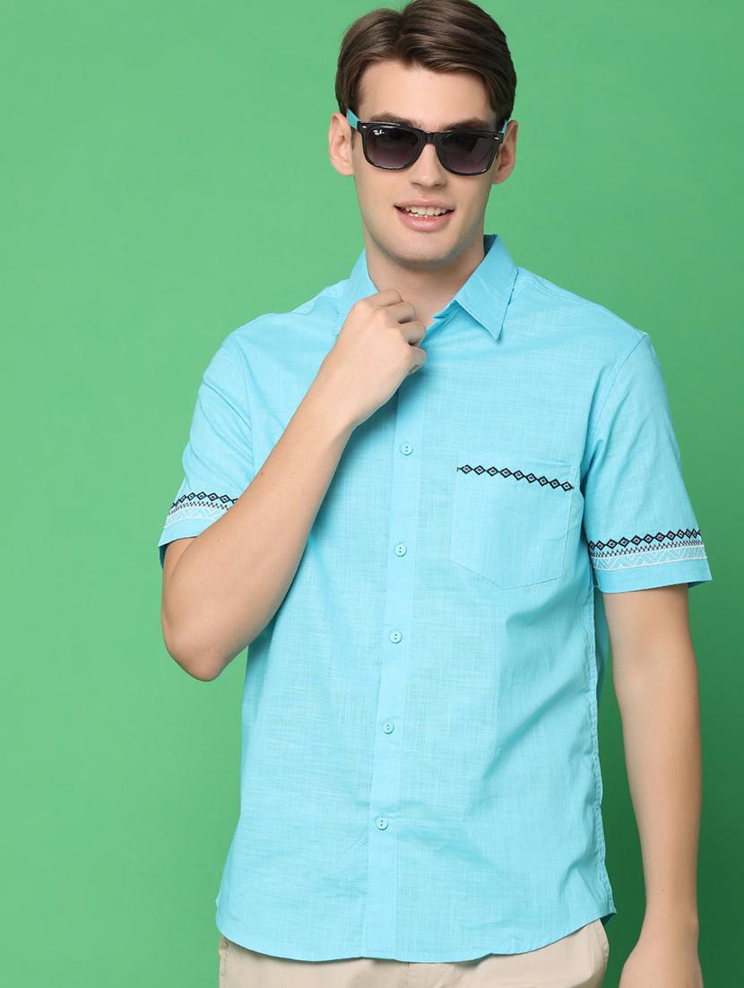 men solid casual shirt with embroidery - 21177094 - Standard Image - 1