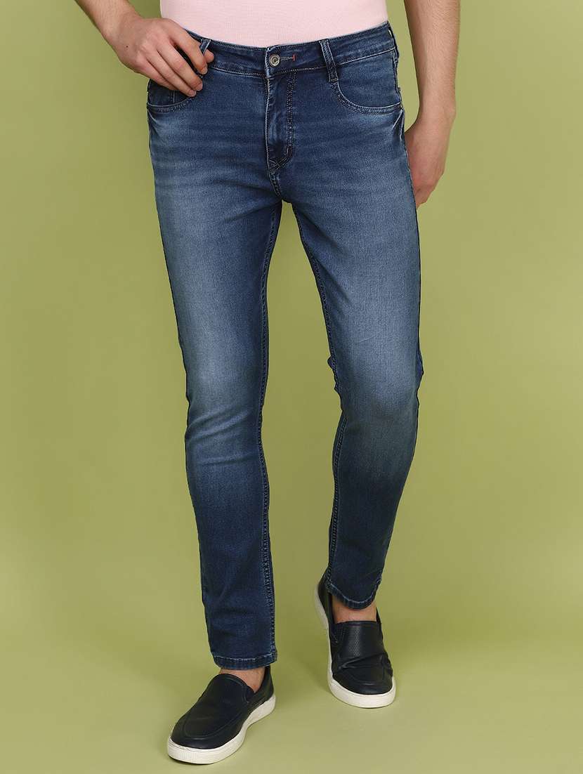 men mid rise plain denim jeans