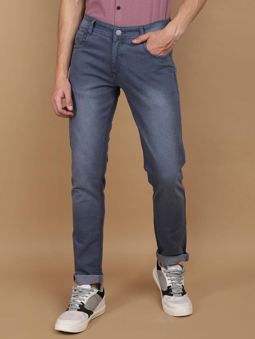 men mid rise plain denim jeans