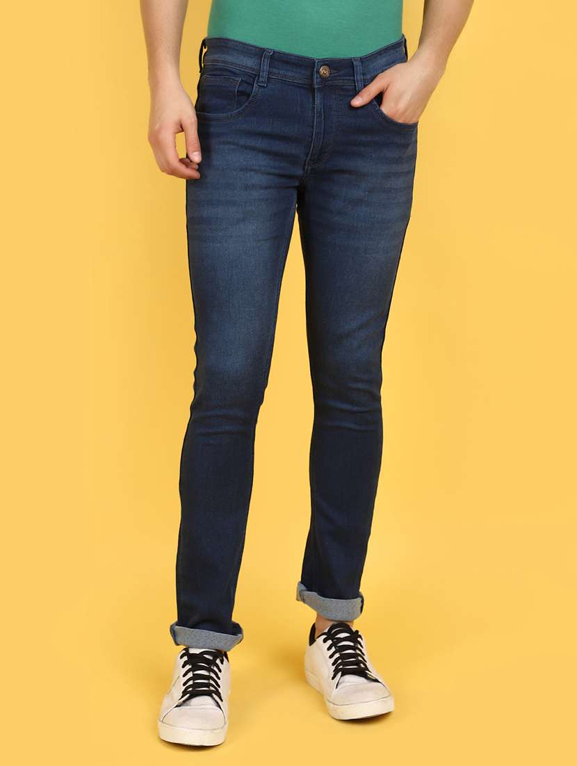 men mid rise plain denim jeans